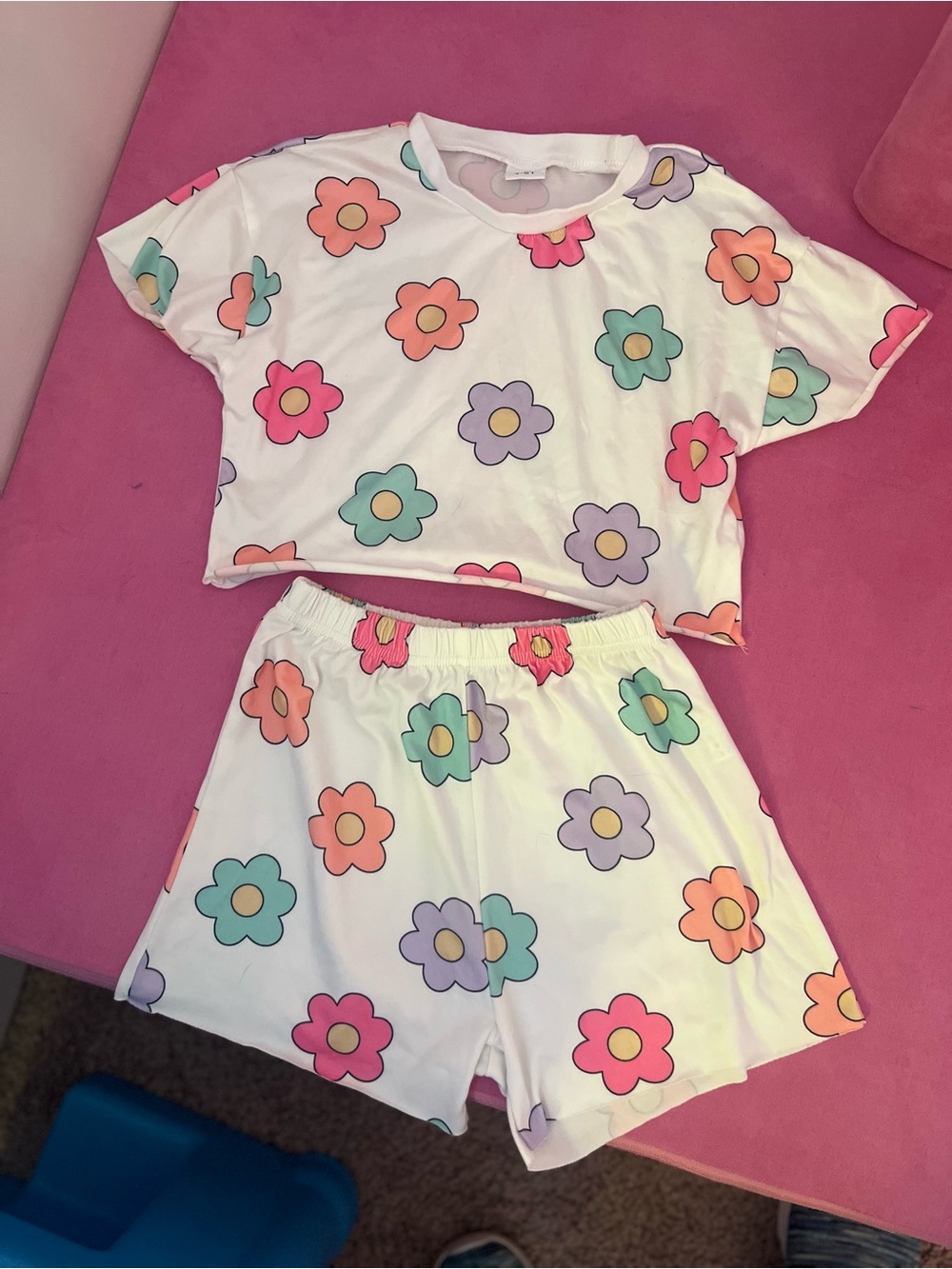 Kids Floral Sleep Set - White with Multicolor Flowers